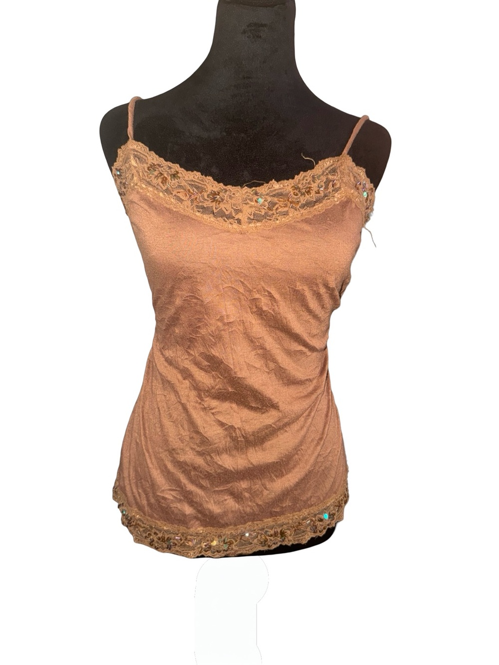 VTG y2k twenty one cami in‎ brown w/lace trim and sequence size medium